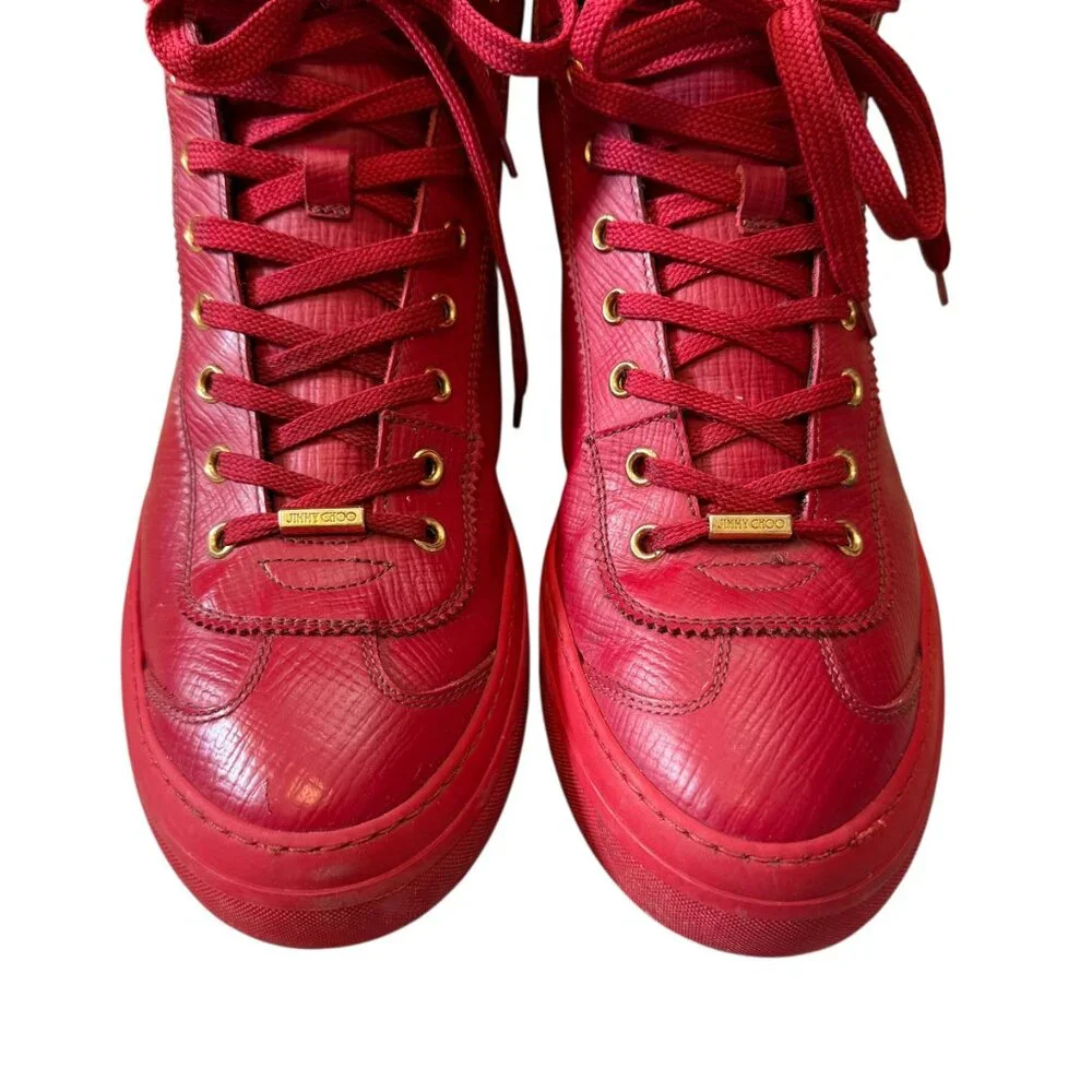 Jimmy Choo $985 Red Argyle Leather High-Top Designer Shoes Men's size 42/US 9